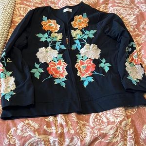 Johnny Was Black Jacket with Floral Embroidery
